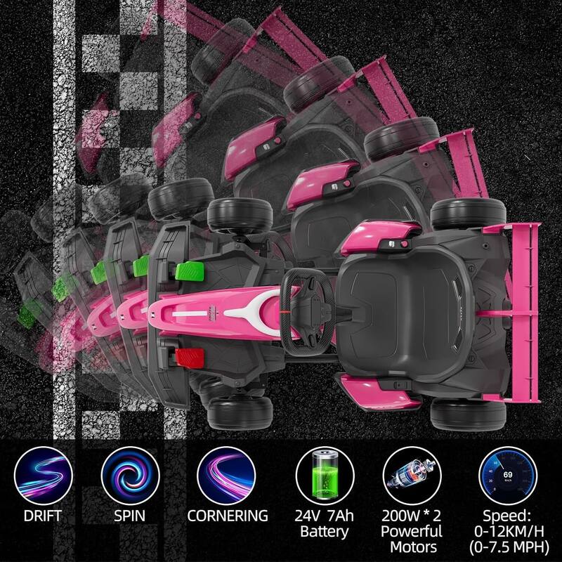 24V Go Kart, High Speed Drifting Kart Car Riding Vehicle Toy for Kids 6+ Years Best Gift