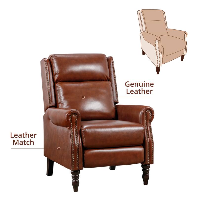 Mid-century Genuine Leather Recliner Adjustable Push Back Comfortable Set of 2 Arm Chairs for Living Room
