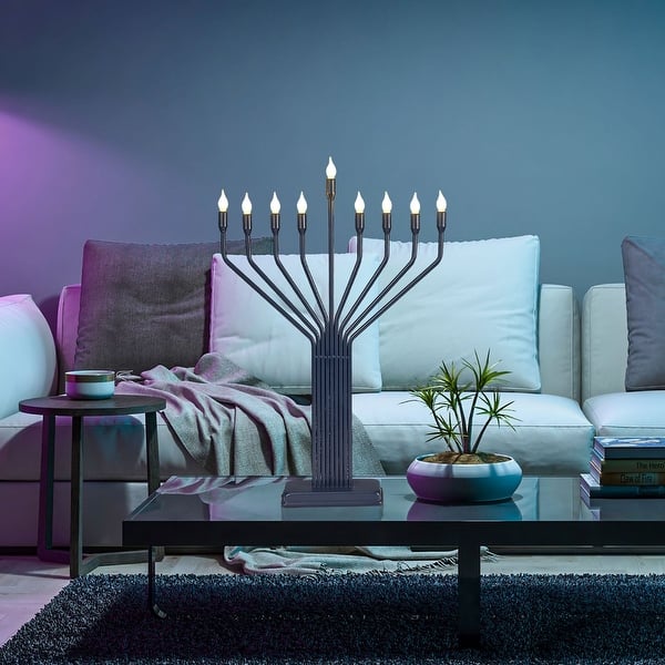 slide 2 of 3, LED Lighted Knesset-Style Menorah - 24" - Navy