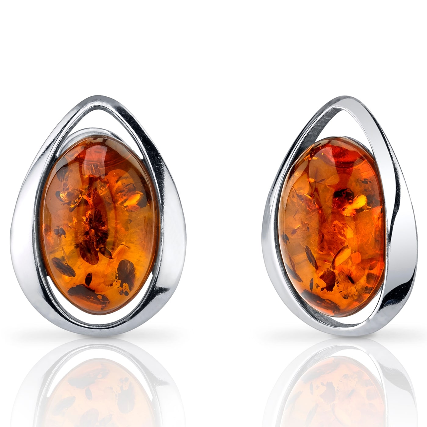 Oravo Baltic Amber Oval Stud Earrings in Sterling Silver