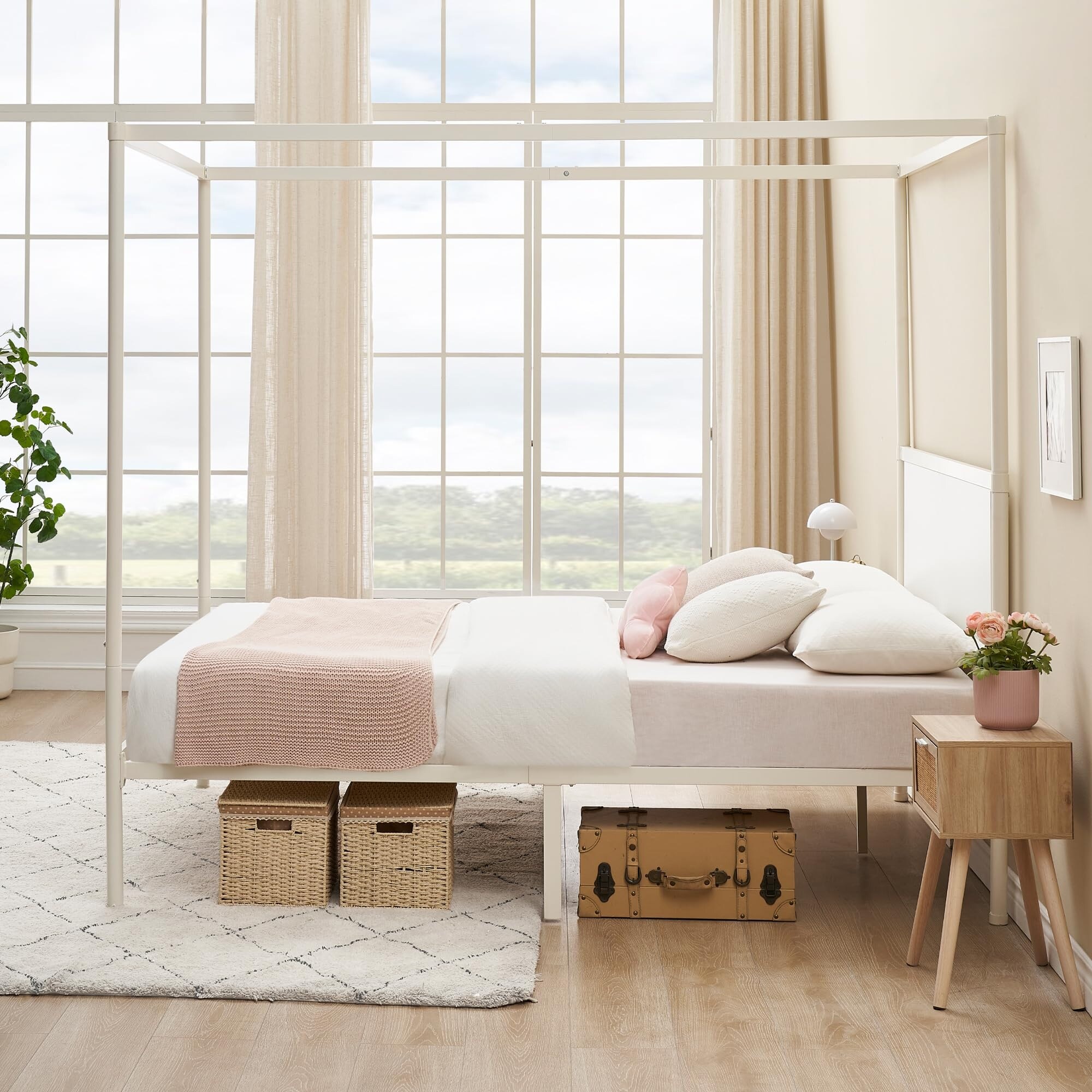12.4 inch Four Poster Platform Metal Bed Frame with Storage Bed