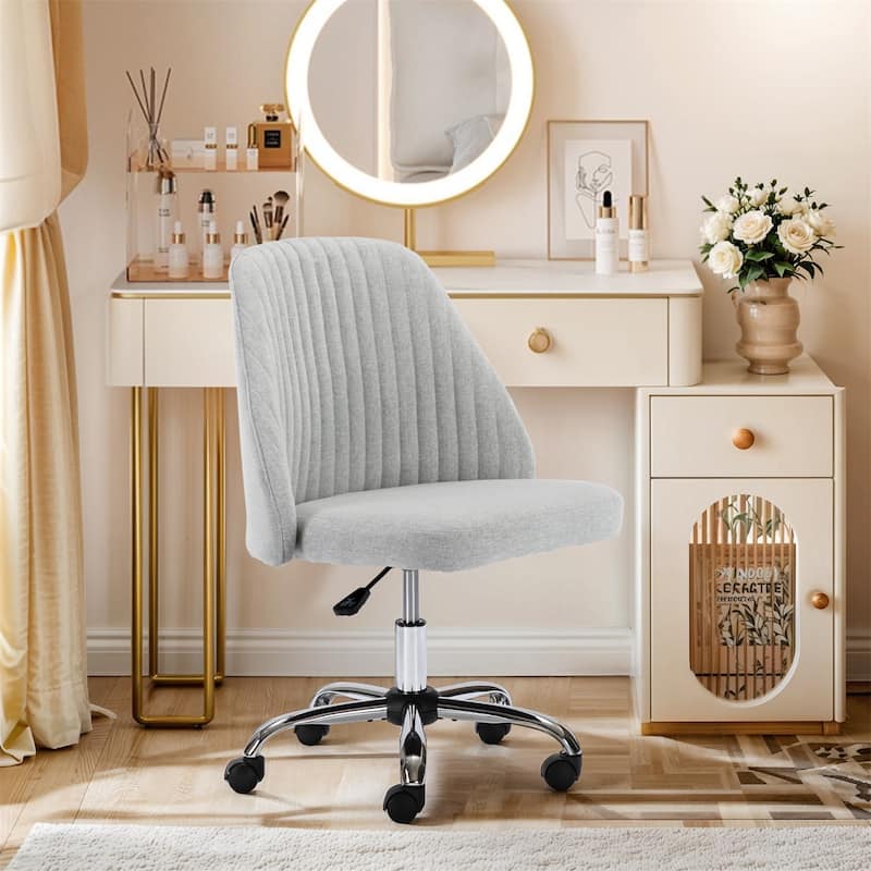 Chic Channel Tufted Back Fabric Vanity Swivel Task Chair Office Chair for Home & Make-up - Grey
