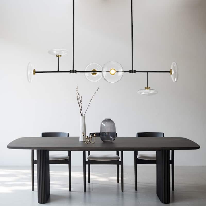 Minimalist 6-Light Dimmable LED Glass Island Pendant Chandelier - Black Brass