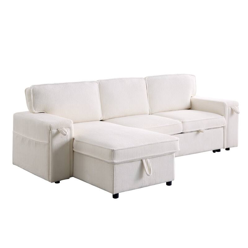 96" Victorian 3-Seat Upholstery Sleeper Sectional Sofa with Storage Space