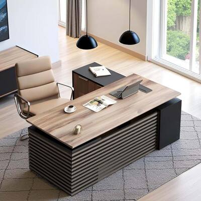 Adjustable Height Executive L Shaped Standing Desk w/ Cable Box Drawers Cabinets
