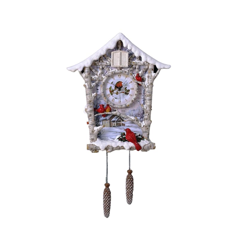 Cardinal Christmas Cuckoo Wall Clock - 15"