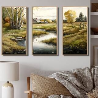 Designart "Small River To The Barn" Farmhouse / Country Framed Canvas ...