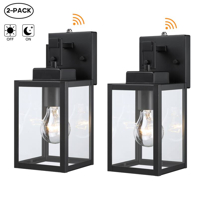 11"H 1-Light Matte Black Outdoor Wall Lantern Sconce (2-Pack) - Matte Black - 2-Pack - Dusk to Dawn