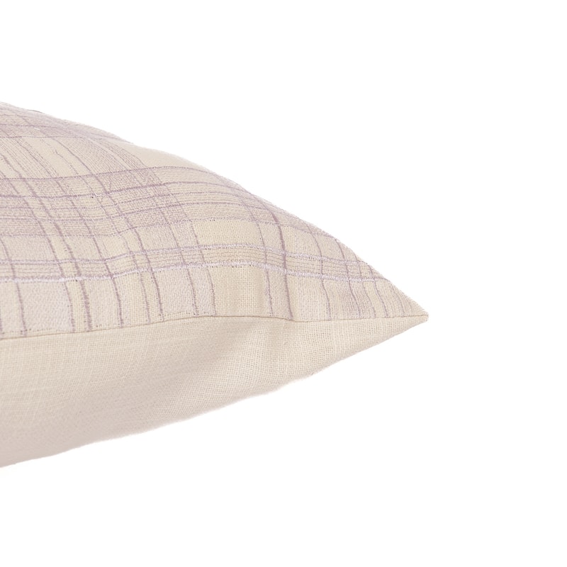 HomeRoots 24" Ivory Check Cotton Blend Throw Pillow With Embroidery