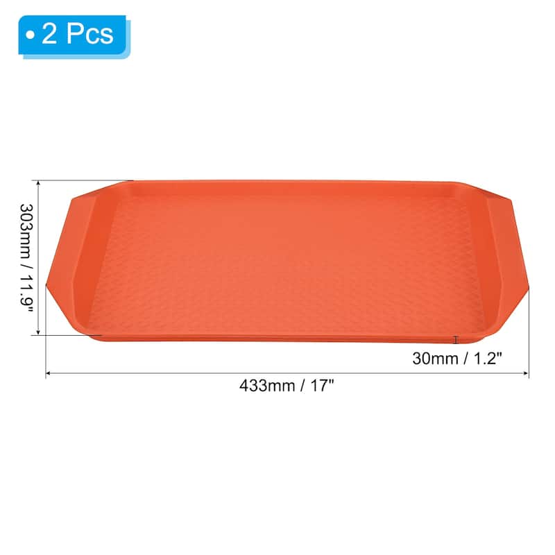 2Pcs Non-Silp Rectangle Plastic Fast Food Serving Tray 17" x 11.9"