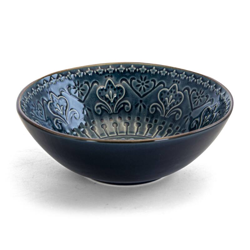 Elama Deep Ocean Mandala 16 Piece Round Stoneware Dinnerware Set