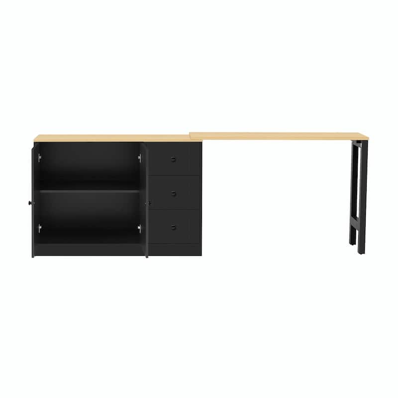 89.7'' Wooden Sideboard with Extendable Table - Multifunctional Storage Cabinet with 2 Doors and 3 Drawers