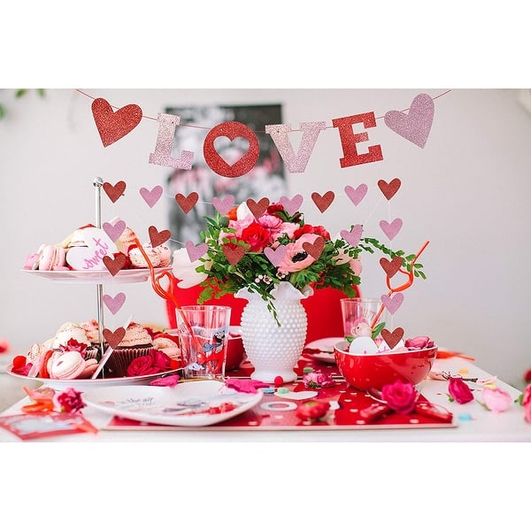 3 Pieces Valentines Day Felt Garlands Colorful Ball and Heart Garlands 6.5 Feet Long Felt Banners with 15 Pom Pom Balls and 5 Hearts for Valentines Home Office Wall Indoor Outdoor Decoration