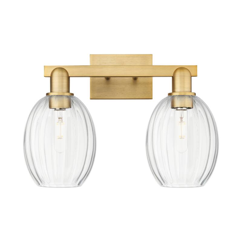 Innovations Lighting Downtown Urban - Preston - 2 Light 16" Bell Shade Bath Vanity Light - Clear/Brushed Brass