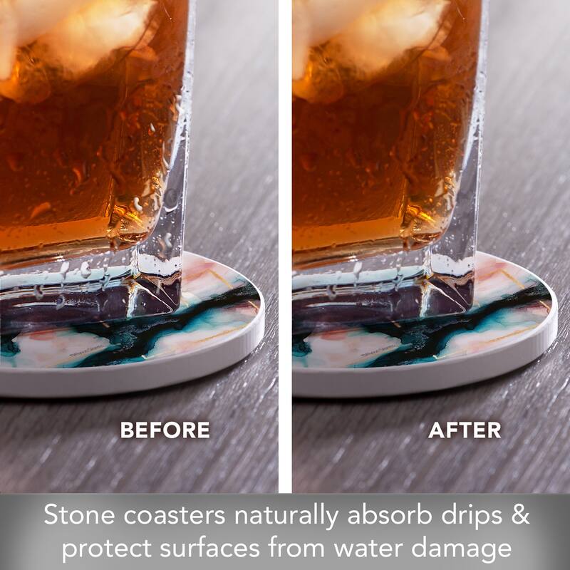 Illumination 4 Pack Round Absorbent Stone Coasters with Protective Cork Backing Manufactured in The USA