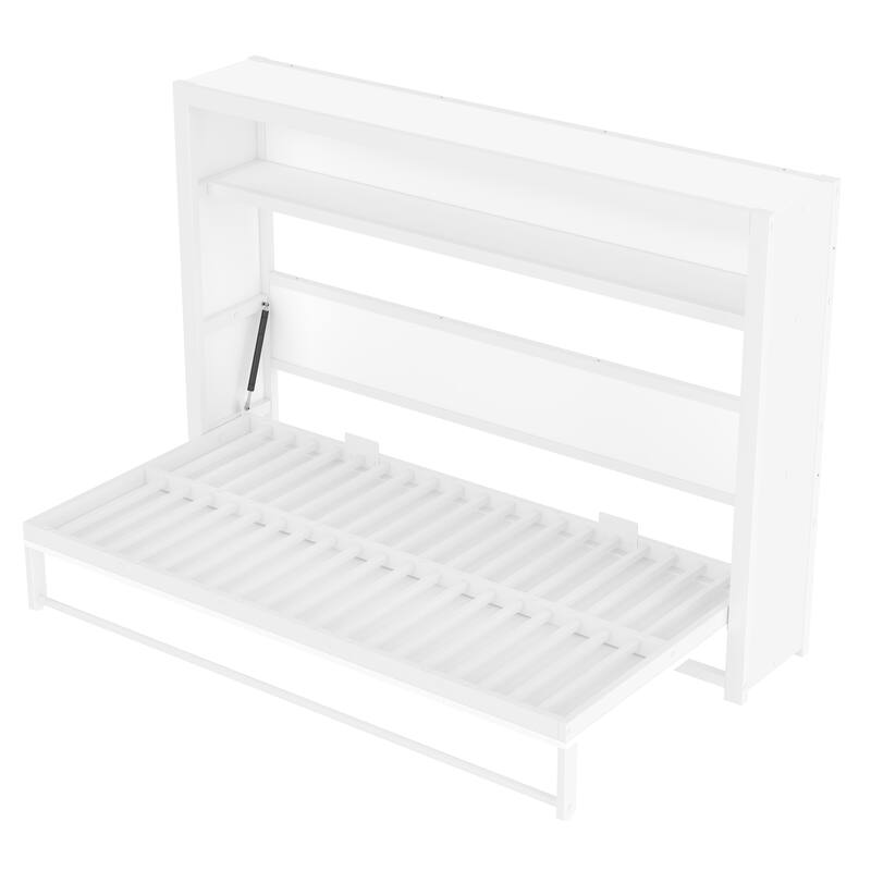 Twin Size Murphy Bed with Shelves, Metal Wall Bed with Foldable and Space-saving Design