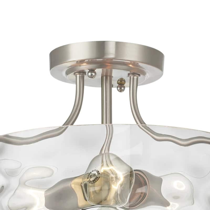 2-Light Modern Clear Hammered Glass Drum Semi-flush Mount - Nickel