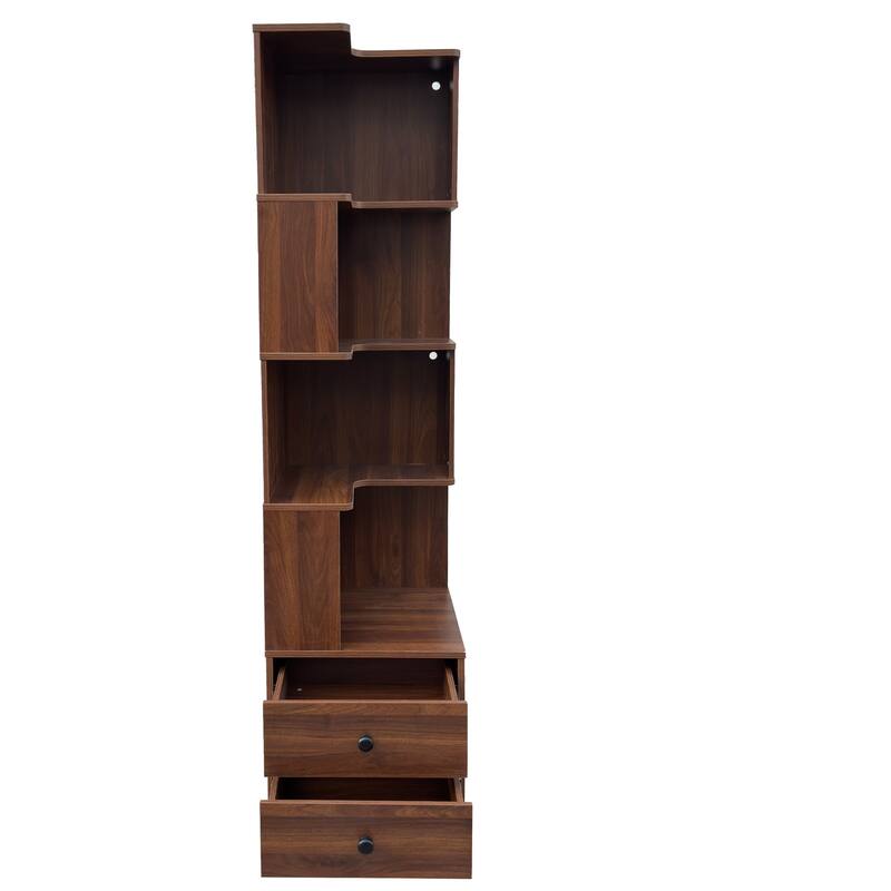L-Shaped Corner Bookshelf with Drawers and LED Lights, 4-Tier Freestanding Display Stand for Home Office