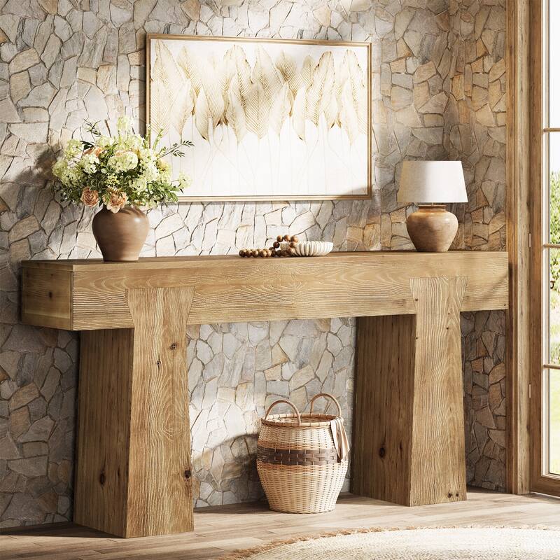 63-Inch Solid Wood Entryway Table, Farmhouse Console Table