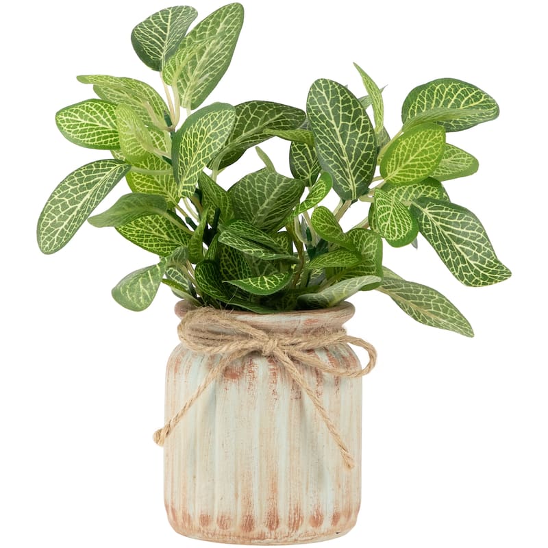 Reticulated Artificial Spring Foliage in Ceramic Pot - 8"