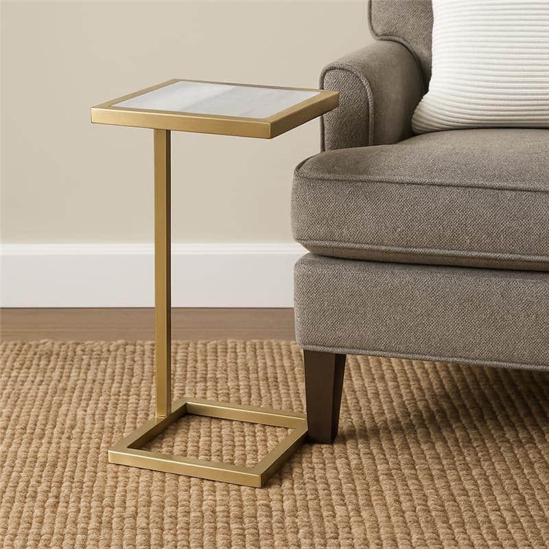 Metal Side Table Square Top Narrow C-Frame Accent - White - 24.0"