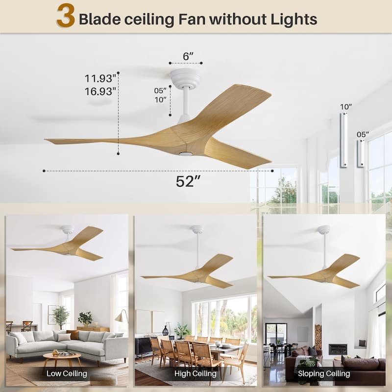 Sofucor 52Inch Ceiling Fan without Light, 6 Wind Speeds with Remote Control for Living Room and Patio