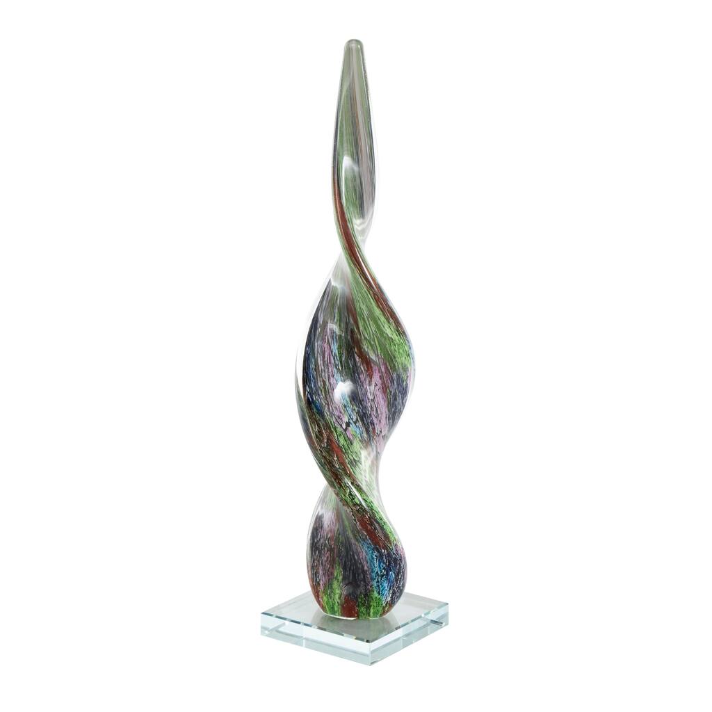 Glass Abstract Swirl Sculpture with Clear Base - Multi Colored - Roche River Decor - 4"W x 4"L x 17"H