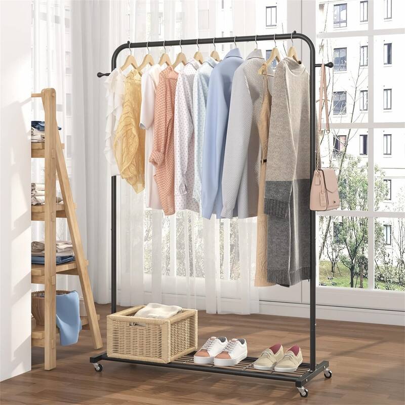Clothing Rack with Bottom Mesh Storage Shelf - 39.76"D x 16"W x 64.56"H - Black