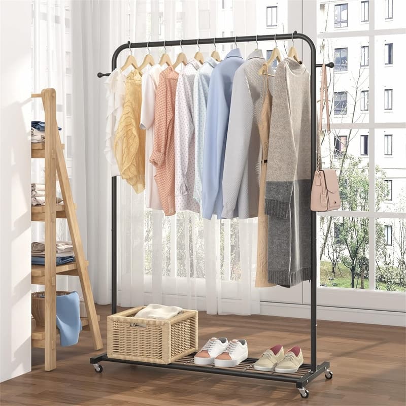 Clothing Rack with Bottom Mesh Storage Shelf - 39.76"D x 16"W x 64.56"H