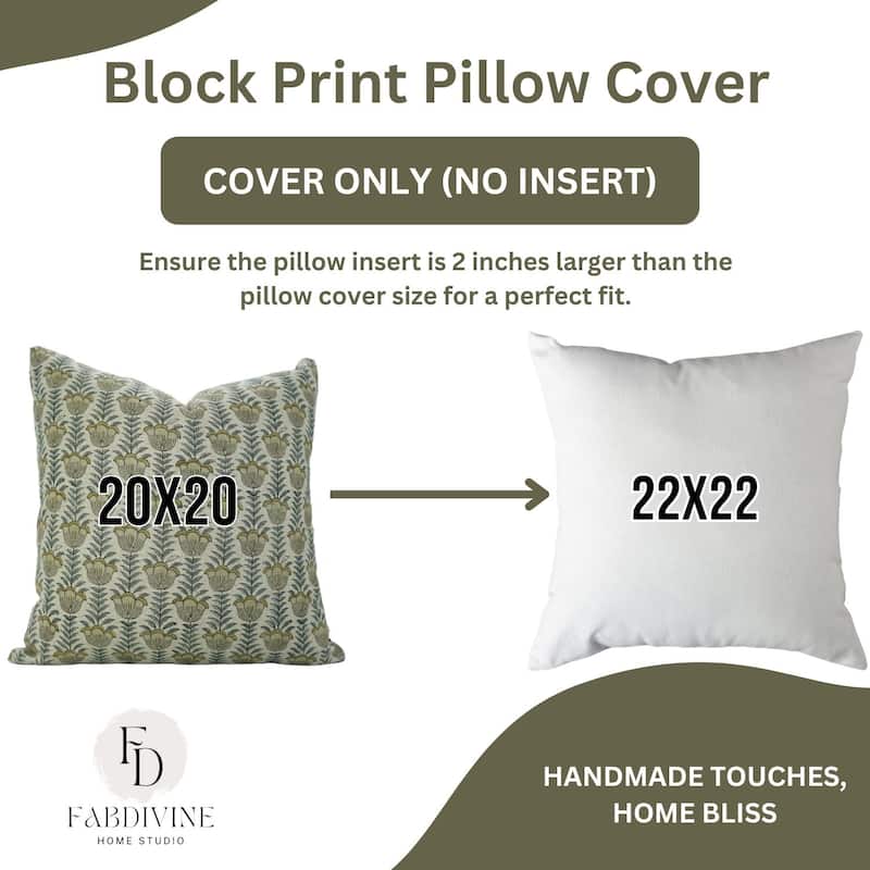 Fabdivine Pure Linen Pillow Cover Artisan Handcrafted Sofa Accent, Lotus