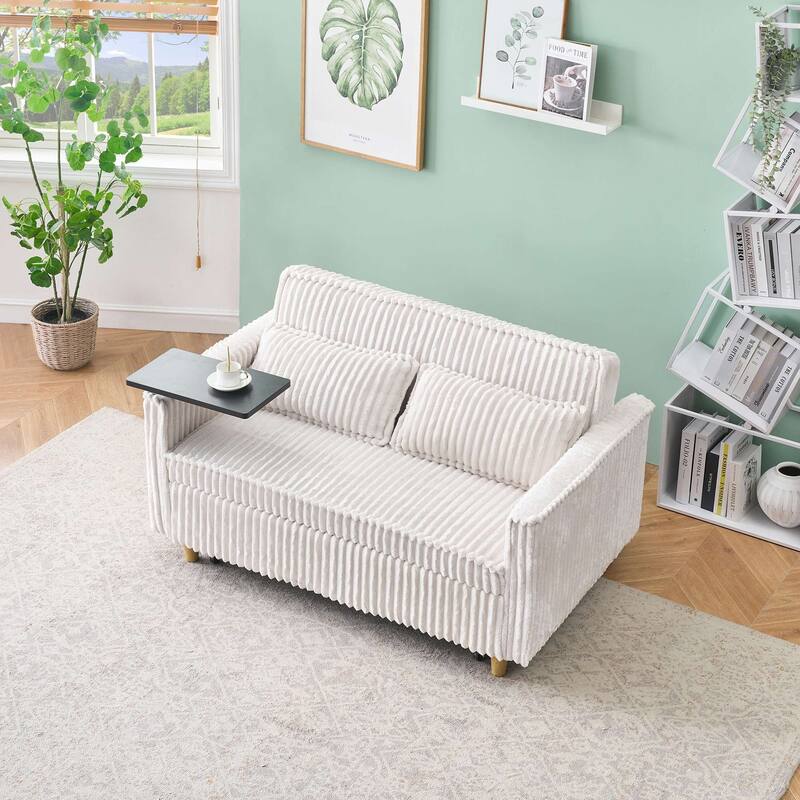 Pull Out Corduroy Sofa with USB Port