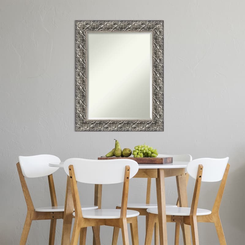 Beveled Wood Wall Mirror - Silver Luxor Frame