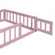 preview thumbnail 14 of 13, Pink Twin Size Wooden Floor Bed with Fence Railings and Detachable Headboard