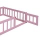 preview thumbnail 14 of 13, Pink Twin Size Wooden Floor Bed with Fence and Detachable Headboard for Kids