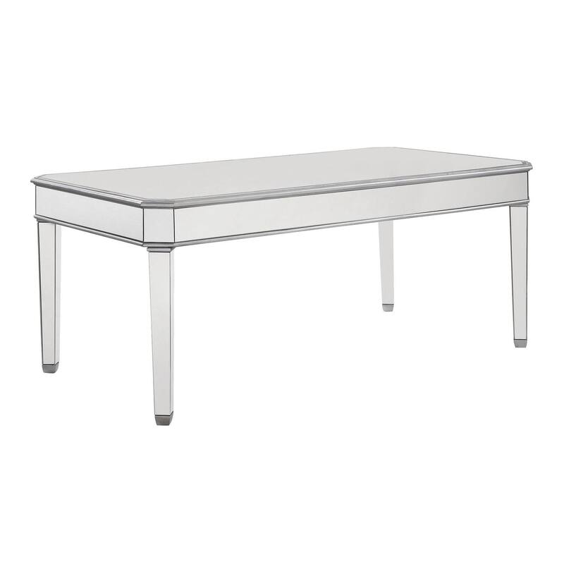 Rectangular Dining Table with Solid Wood Frame - Silver Finish with Mirror Accents, Elegant 60 Inch Table - 32