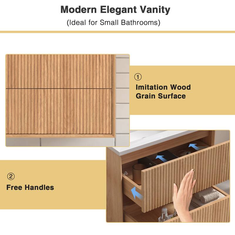 GDF Studio - Tavin European 24" Floating Wall-Mounted Bathroom Vanity with Resin Integrated Basin & 2 Storage Drawers