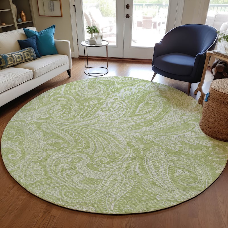 Machine Washable Indoor/ Outdoor Chantille Traditional Paisley Rug - Aloe - 8' x 8'