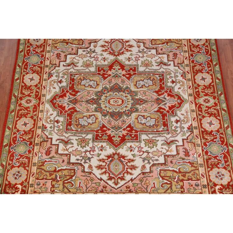 Hand Knotted Oriental 100% Wool Carpet Traditional Medallion Beige & Ivories Heriz (serapi) Area Rug - 9' 11'' X 8' 0''