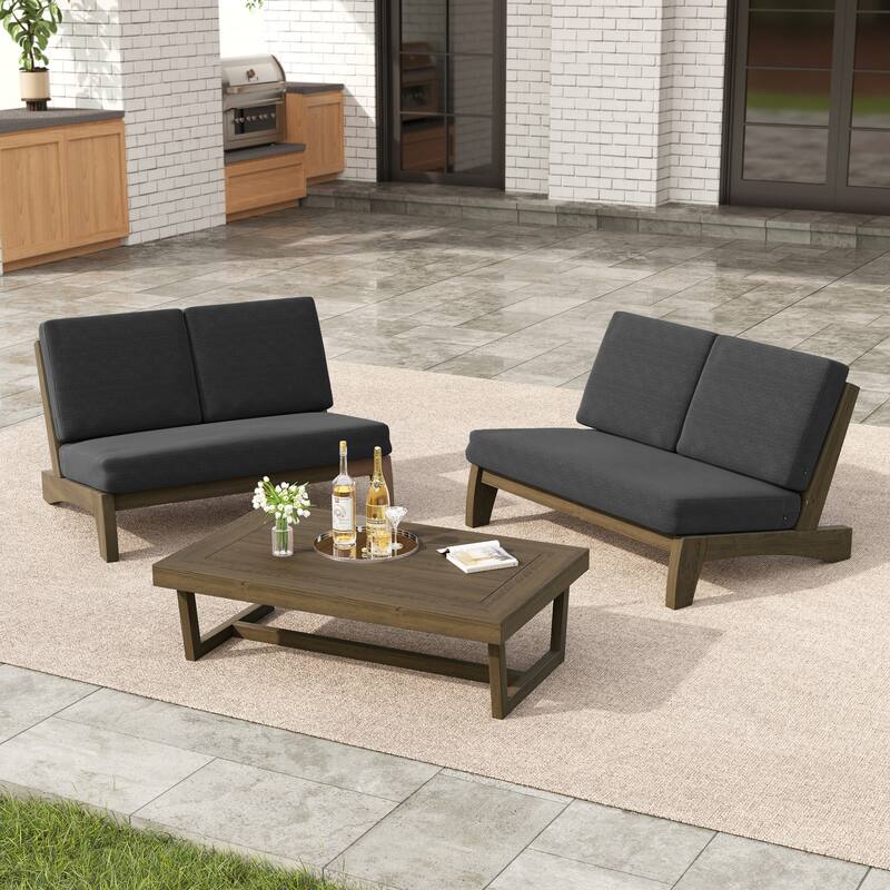 Outdoor Acacia Wood 3 Piece All Weather Conversation Set