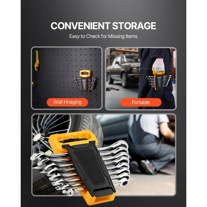 8-Piece Chrome Vanadium Steel Combination Wrench Set with Organizer Rack - 9.3 x 8 x 1.5 in