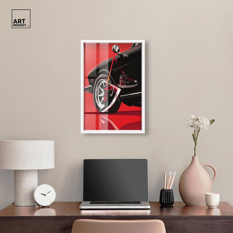 Red Bold Sneaker and Car Shadowbox by Art Remedy