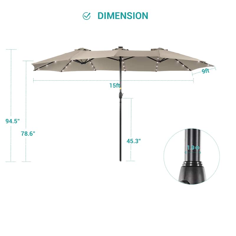 BONOSUKI 15x9ft LED Double-Sided Patio Umbrella Aluminum Large Canopy