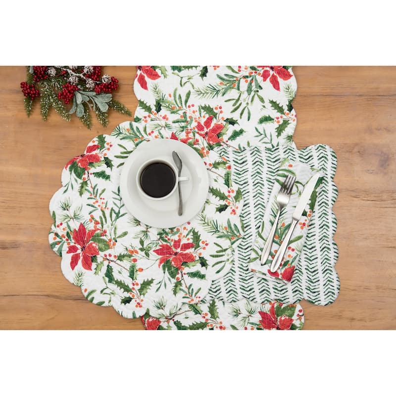 Silvia Poinsettia Round Quilted Placemat Set 6