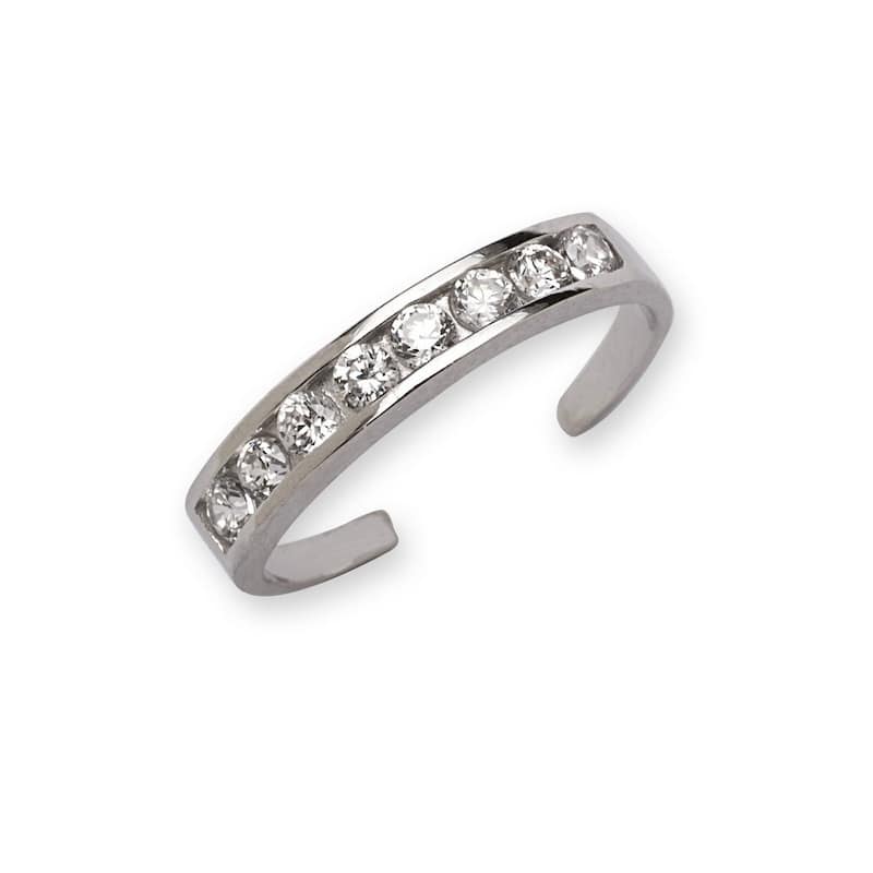 Curata Solid 10K Yellow or White Gold Adjustable Channel-set Cubic Zirconia Toe Ring (3mmx15mm)
