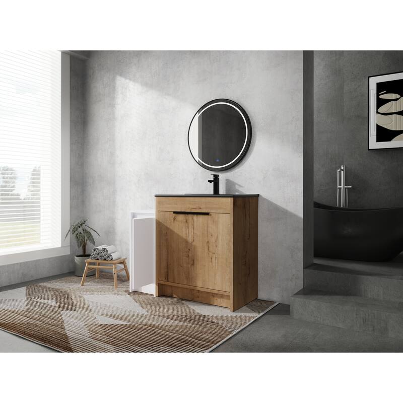 72" Freestanding Bathroom Vanity Set with Adjustable Storage Cabinets, Black Ceramic Sink