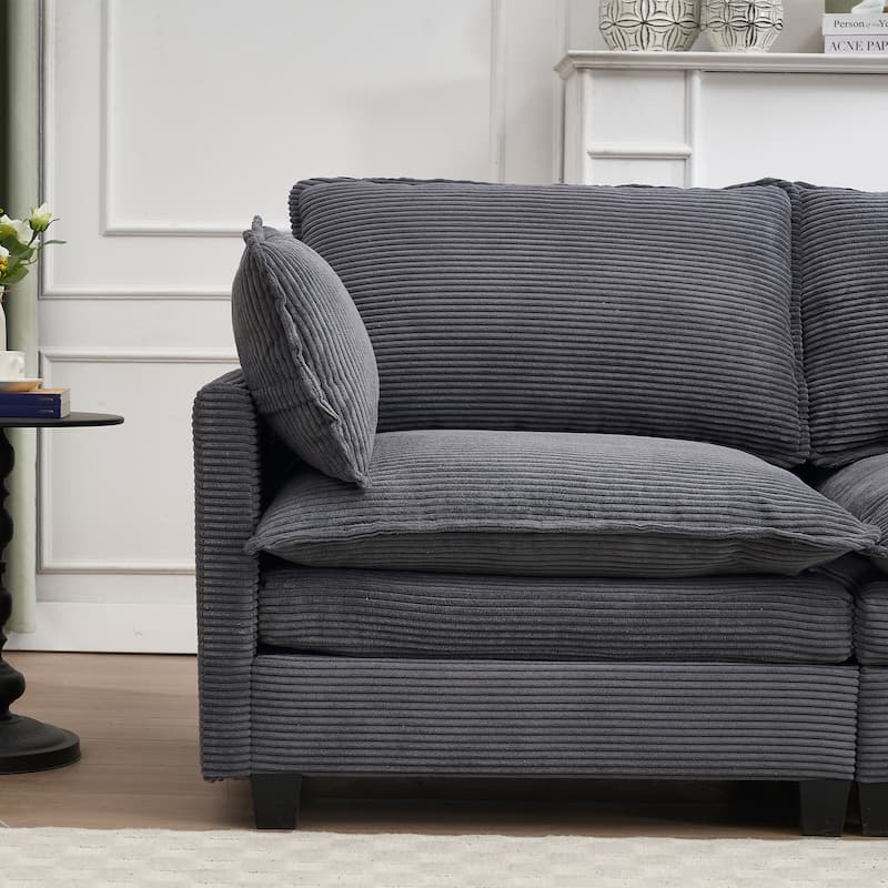Oversized Modular Deep Seat Couch with Chaise, U-shaped Sectional Sofa with 2 Ottomans, 2 Lumbar Pillows and Double Cushions
