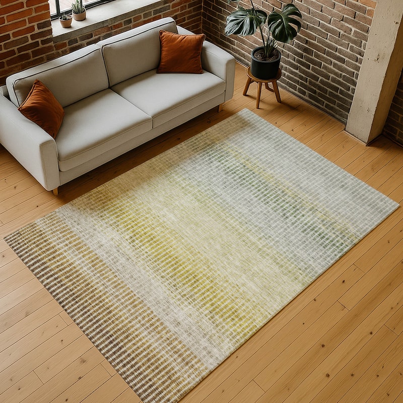Machine Washable Indoor/ Outdoor Contemporary Stripes Chantille Rug