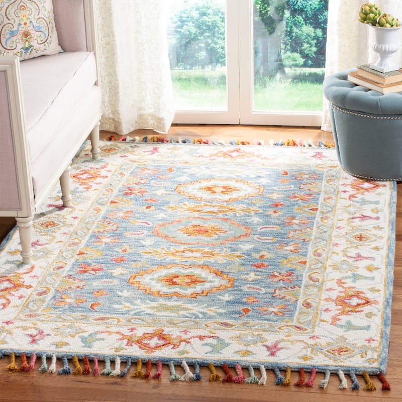 SAFAVIEH Handmade Aspen Marrie & Eclectic Floral & Botanical - 4' x 6' - Blue/Ivory - Runner/Rectangle