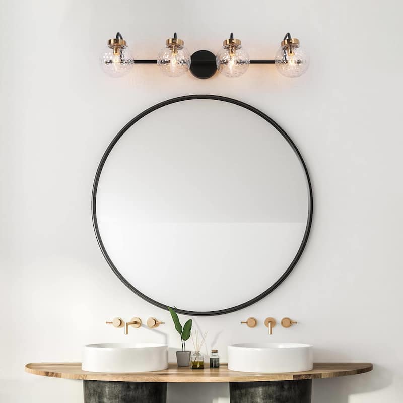 Mid-Century Modern Black Gold 2/4-Light Bathroom Vanity Light Glass Wall Sconce