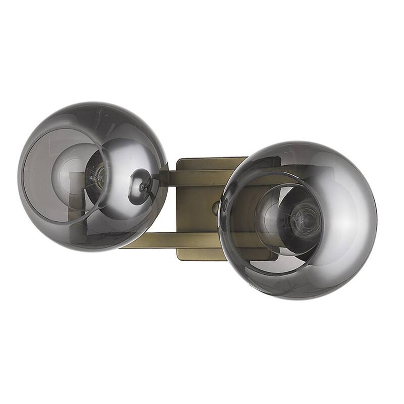 2-Light Fixture Brass Wall Sconce with Smoke Glass Shades and Hardwired Dimmable E26 Base - 9.25" H x 17" W x 8.25" D